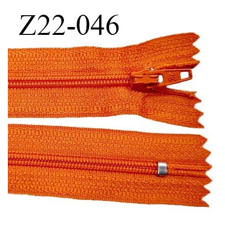 Fermeture zip 22 cm à glissière couleur orange non séparable zip nylon largeur du zip 6 mm longueur 22 cm prix à l'unité