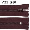 Fermeture zip 22 cm à glissière couleur lie de vin non séparable zip nylon largeur du zip 6 mm longueur 22 cm prix à l'unité