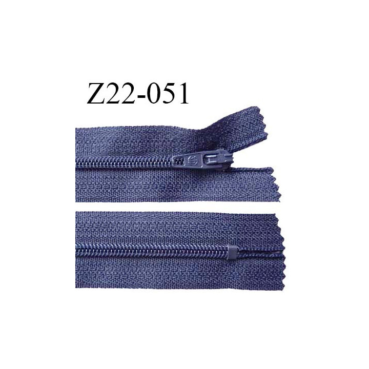 Fermeture zip 22 cm à glissière couleur bleu gris non séparable zip nylon largeur du zip 6 mm longueur 22 cm prix à l'unité