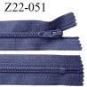 Fermeture zip 22 cm à glissière couleur bleu gris non séparable zip nylon largeur du zip 6 mm longueur 22 cm prix à l'unité