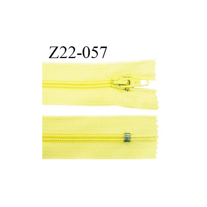 Fermeture zip 22 cm à glissière couleur jaune citron non séparable zip nylon largeur du zip 6 mm longueur 22 cm prix à l'unité