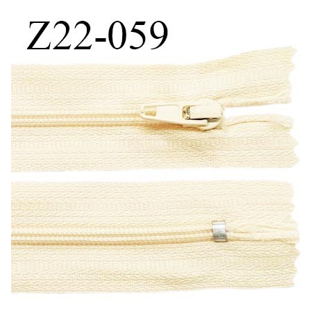Fermeture zip 22 cm couleur jaune pâle ou beige non séparable zip nylon largeur du zip 6 mm longueur 22 cm prix à l'unité