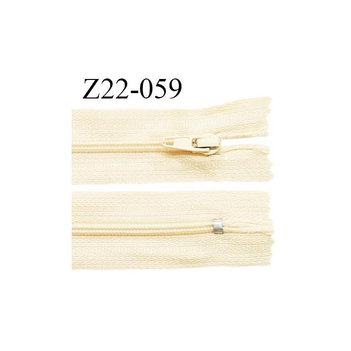 Fermeture zip 22 cm couleur jaune pâle ou beige non séparable zip nylon largeur du zip 6 mm longueur 22 cm prix à l'unité