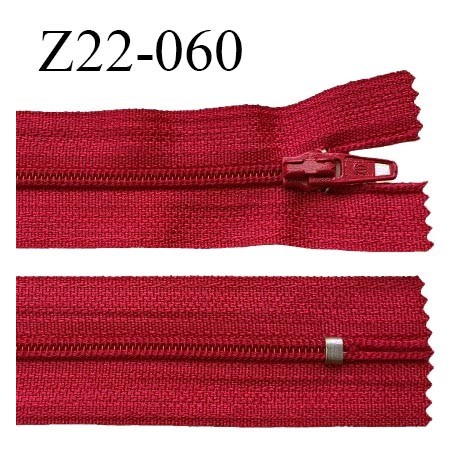 Fermeture zip 22 cm à glissière couleur rouge non séparable zip nylon largeur du zip 6 mm longueur 22 cm prix à l'unité