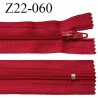 Fermeture zip 22 cm à glissière couleur rouge non séparable zip nylon largeur du zip 6 mm longueur 22 cm prix à l'unité