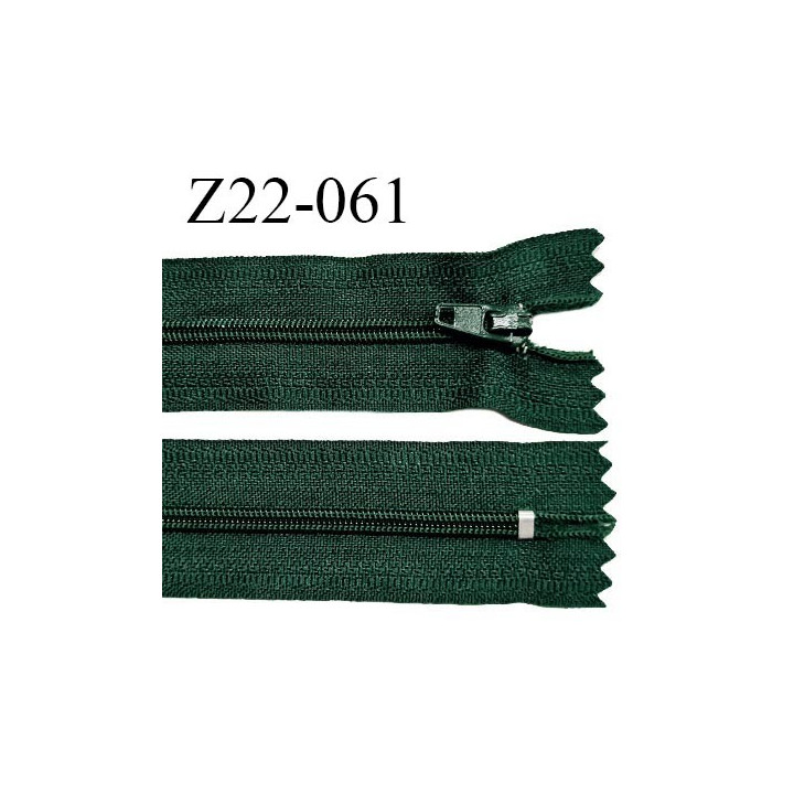 Fermeture zip 22 cm à glissière couleur vert empire non séparable zip nylon largeur du zip 6 mm longueur 22 cm prix à l'unité
