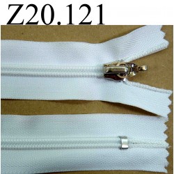 fermeture zip à glissière blanche longueur 20 cm couleur blanc non séparable zip nylon largeur 3,3 cm largeur du zip 6 mm 