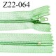 Fermeture zip 22 cm couleur vert menthe à l'eau non séparable zip nylon largeur du zip 6 mm longueur 22 cm prix à l'unité