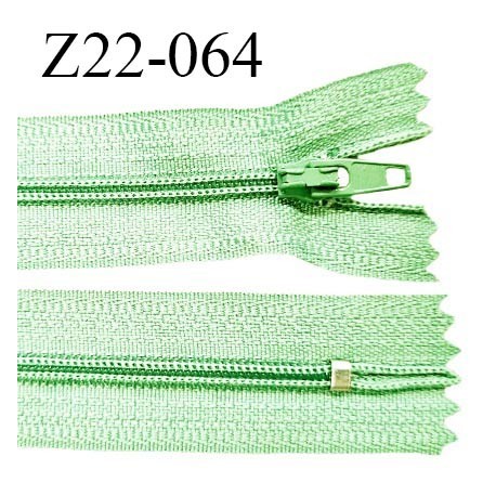 Fermeture zip 22 cm couleur vert menthe à l'eau non séparable zip nylon largeur du zip 6 mm longueur 22 cm prix à l'unité