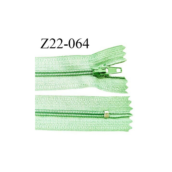Fermeture zip 22 cm couleur vert menthe à l'eau non séparable zip nylon largeur du zip 6 mm longueur 22 cm prix à l'unité