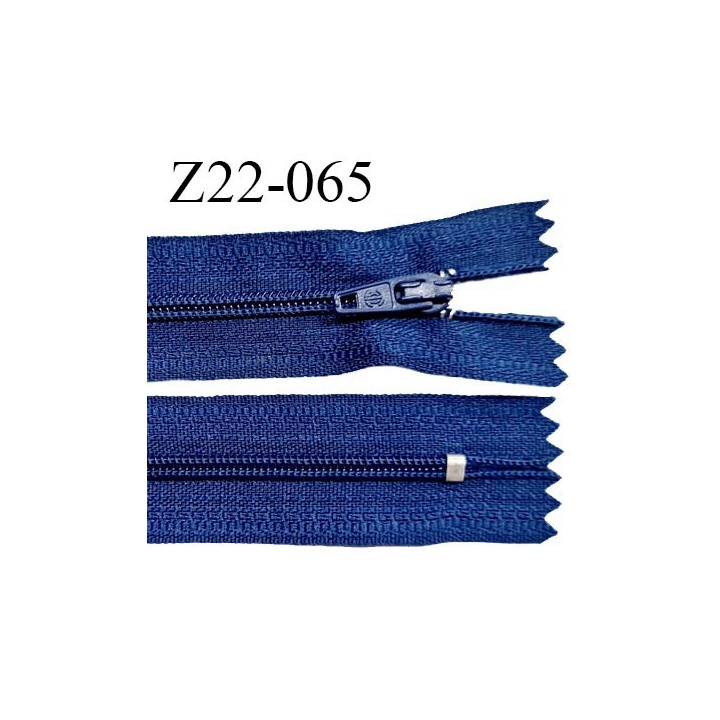 Fermeture zip 22 cm à glissière couleur bleu cobalt non séparable zip nylon largeur du zip 6 mm longueur 22 cm prix à l'unité