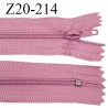 Fermeture zip 20 cm non séparable couleur rose glissière nylon invisible largeur 5 mm longueur 20 cm prix à l'unité