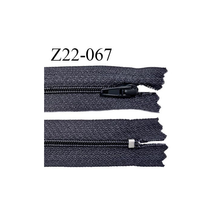 Fermeture zip 22 cm à glissière couleur gris bleuté non séparable zip nylon largeur du zip 6 mm longueur 22 cm prix à l'unité
