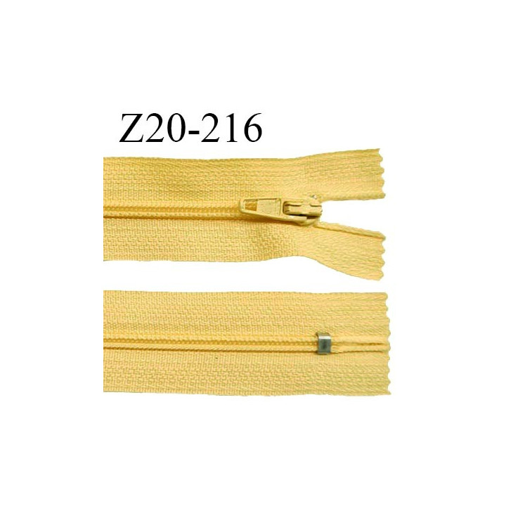 Fermeture zip 20 cm non séparable couleur jaune banane glissière nylon largeur 5 mm longueur 20 cm largeur 27 mm prix à l'unité