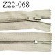 Fermeture zip 22 cm à glissière couleur beige clair non séparable zip nylon largeur du zip 6 mm longueur 22 cm prix à l'unité