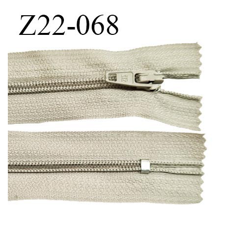 Fermeture zip 22 cm à glissière couleur beige clair non séparable zip nylon largeur du zip 6 mm longueur 22 cm prix à l'unité