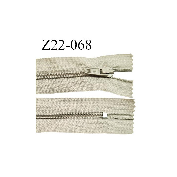 Fermeture zip 22 cm à glissière couleur beige clair non séparable zip nylon largeur du zip 6 mm longueur 22 cm prix à l'unité