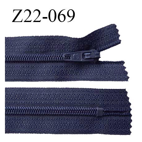 Fermeture zip 22 cm à glissière couleur bleu marine non séparable zip nylon largeur du zip 6 mm longueur 22 cm prix à l'unité