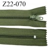 Fermeture zip 22 cm à glissière couleur kaki non séparable zip nylon largeur du zip 6 mm longueur 22 cm prix à l'unité