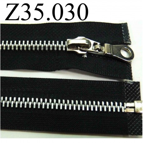 fermeture zip à glissière 35 cm couleur noir séparable zip métal largeur 3  cm largeur du zip 6 mm - mercerie-extra