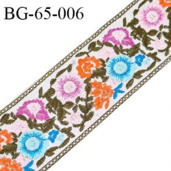 Galon ruban 65 mm broderie multicolore largeur 65 mm prix au mètre