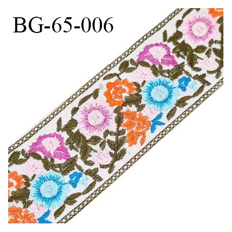 Galon ruban 65 mm broderie multicolore largeur 65 mm prix au mètre