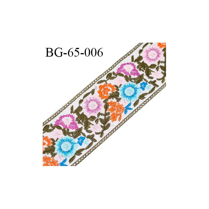 Galon ruban 65 mm broderie multicolore largeur 65 mm prix au mètre