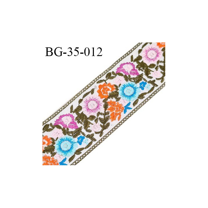 Galon ruban 35 mm à coudre sur vinyle doux transparent broderie multicolore largeur 35 mm prix au mètre