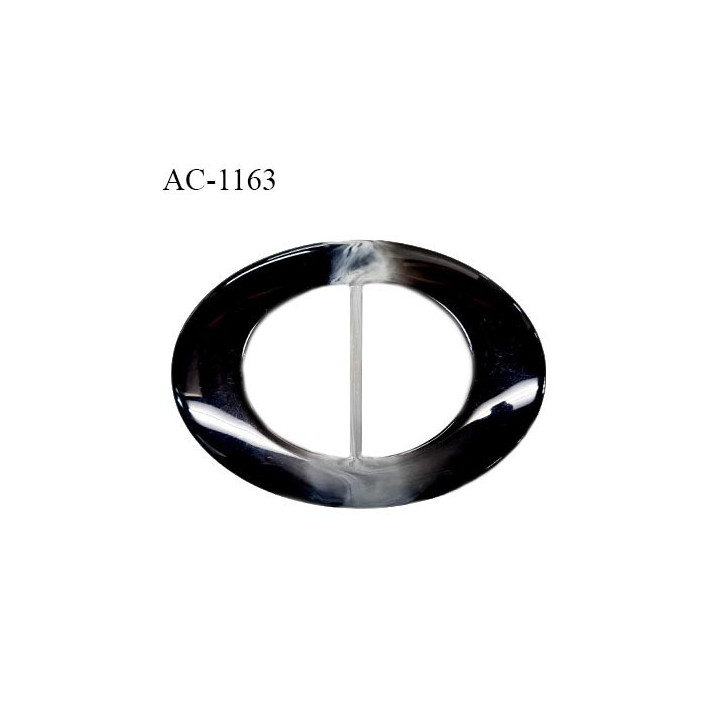 Grande boucle ovale en pvc couleur noir et gris marbré superbe longueur 110 mm largeur 80 mm épaisseur 10 mm prix à la pièce