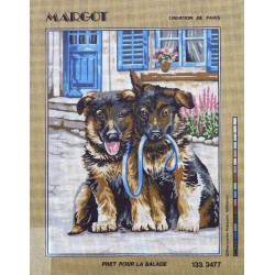 Canevas à broder 50 x 65 cm marque MARGOT création de Paris Thème les chiens pret pour la balade fabrication française