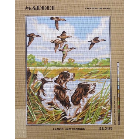 Canevas à broder 50 x 65 cm marque MARGOT création de Paris Thème LA CHASSE l'envol des canards fabrication française