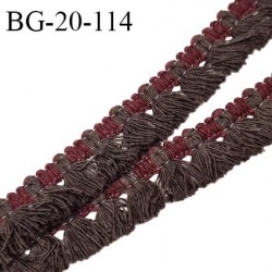 Galon frange 20 mm couleur marron et bordeaux largeur de la bande 6 mm + 14 mm de franges prix au mètre