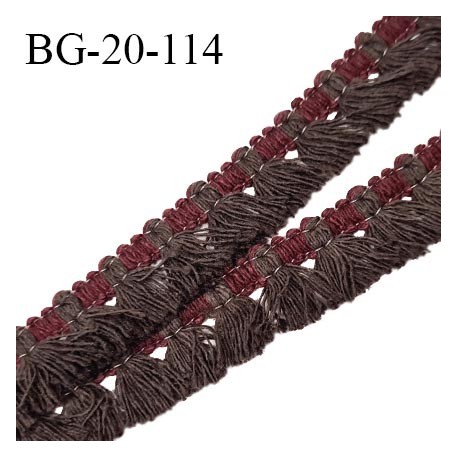 Galon frange 20 mm couleur marron et bordeaux largeur de la bande 6 mm + 14 mm de franges prix au mètre