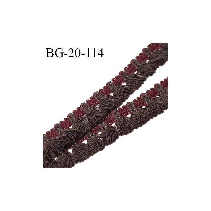 Galon frange 20 mm couleur marron et bordeaux largeur de la bande 6 mm + 14 mm de franges prix au mètre