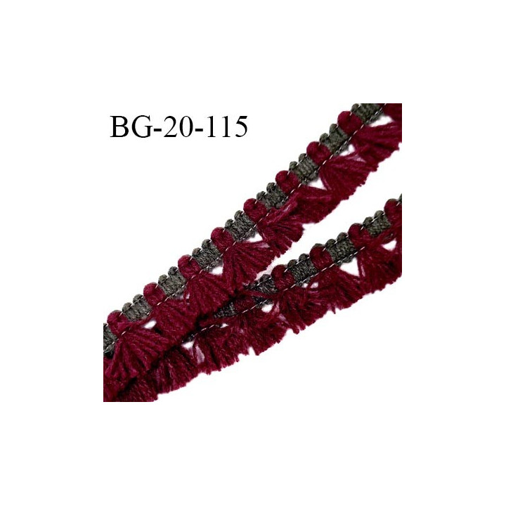 Galon frange 20 mm couleur kaki et bordeaux largeur de la bande 6 mm + 14 mm de franges prix au mètre