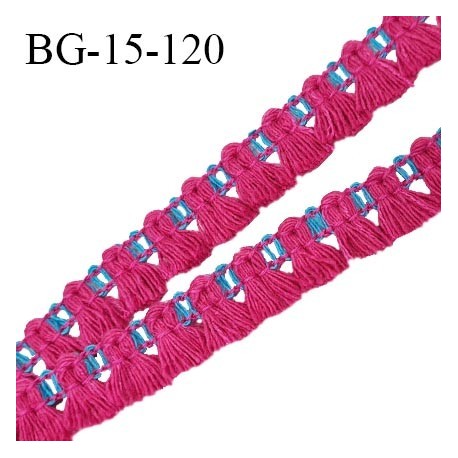 Galon frange 15 mm couleur rose et bleu largeur de la bande 5 mm + 10 mm de franges prix au mètre