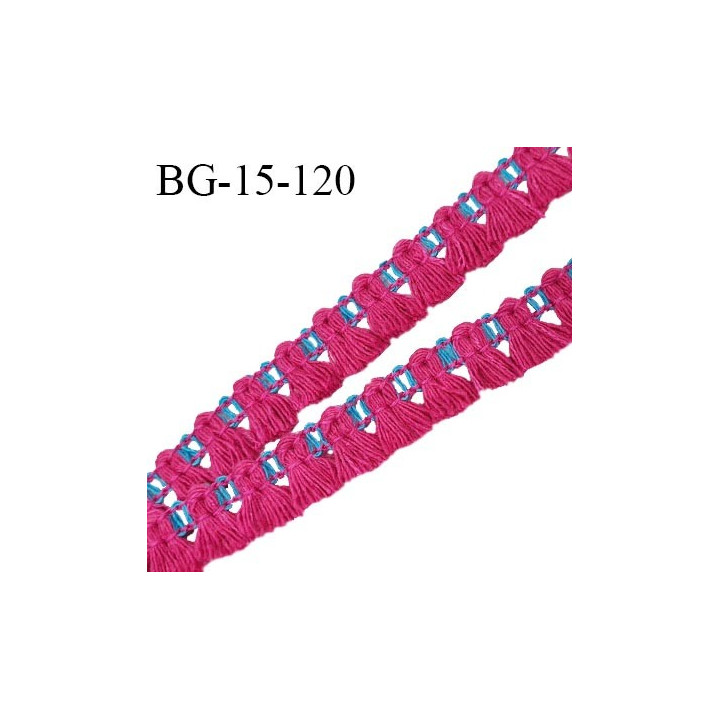 Galon frange 15 mm couleur rose et bleu largeur de la bande 5 mm + 10 mm de franges prix au mètre