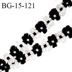 Galon ruban 15 mm à fleurs couleur blanc et noir diamètre des fleurs 15 mm prix au mètre