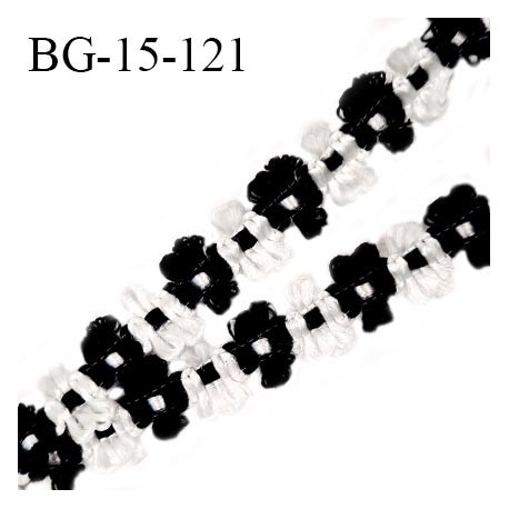 Galon ruban 15 mm à fleurs couleur blanc et noir diamètre des fleurs 15 mm prix au mètre