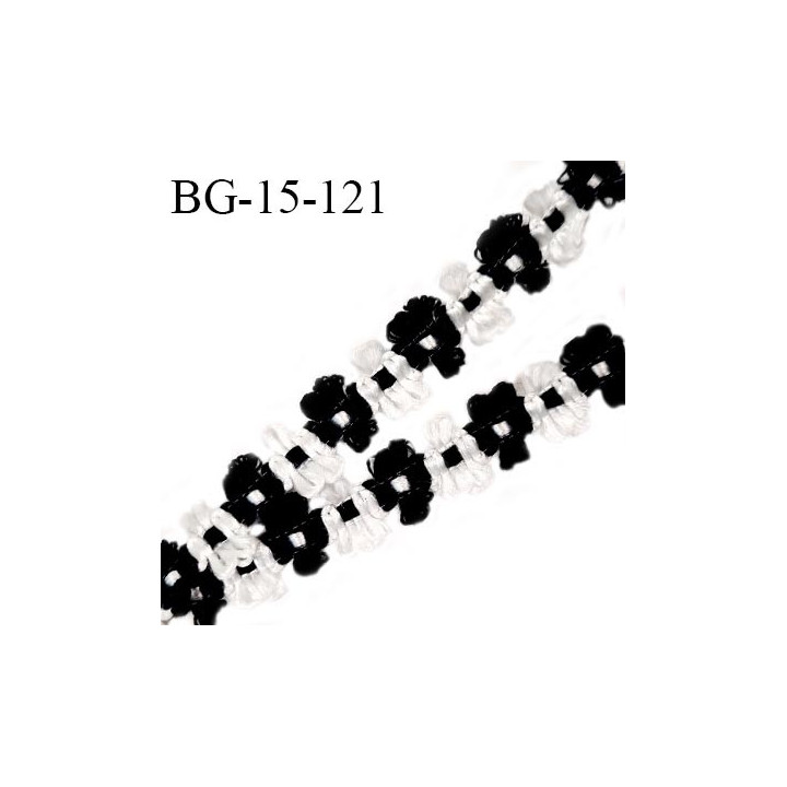 Galon ruban 15 mm à fleurs couleur blanc et noir diamètre des fleurs 15 mm prix au mètre