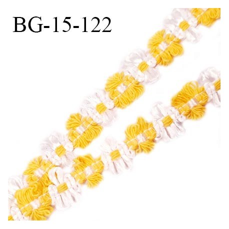 Galon ruban 15 mm à fleurs couleur blanc et jaune diamètre des fleurs 15 mm prix au mètre