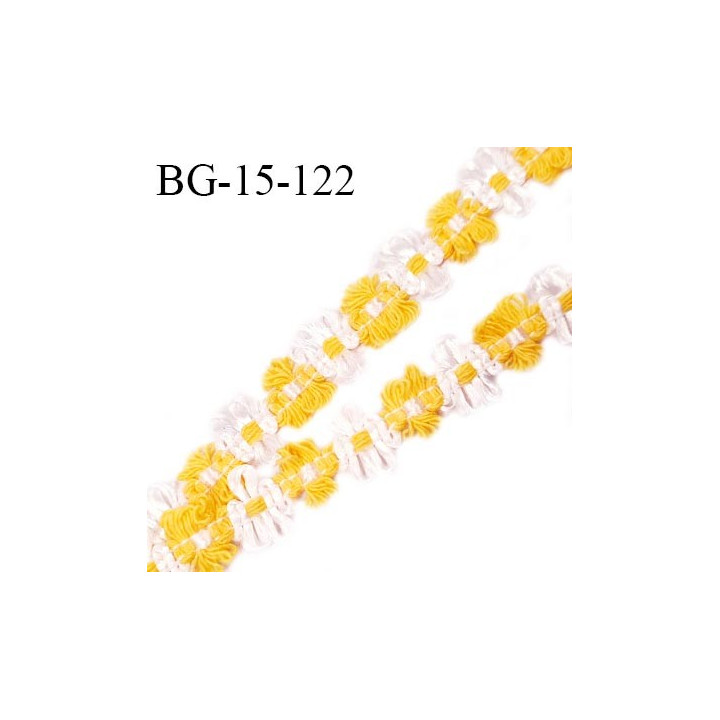 Galon ruban 15 mm à fleurs couleur blanc et jaune diamètre des fleurs 15 mm prix au mètre