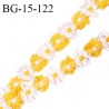 Galon ruban 15 mm à fleurs couleur blanc et jaune diamètre des fleurs 15 mm prix au mètre