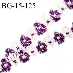 Galon ruban 15 mm à fleurs couleur blanc et violet diamètre des fleurs 15 mm prix au mètre