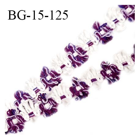 Galon ruban 15 mm à fleurs couleur blanc et violet diamètre des fleurs 15 mm prix au mètre