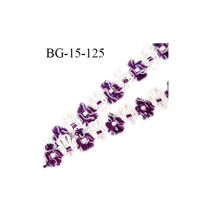 Galon ruban 15 mm à fleurs couleur blanc et violet diamètre des fleurs 15 mm prix au mètre