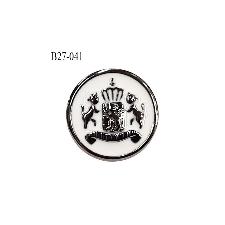 Bouton 27 mm pvc couleur chrome et naturel motif style blason accroche avec un anneau épaisseur 2.5 mm prix à la pièce