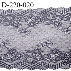 Dentelle 21 cm lycra extensible motif fleuri haut de gamme largeur 21 cm couleur gris bleuté ou graphite prix au mètre