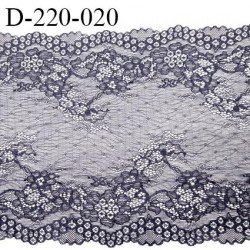 Dentelle 22 cm lycra extensible motif fleuri haut de gamme largeur 22 cm couleur gris bleuté ou graphite prix au mètre