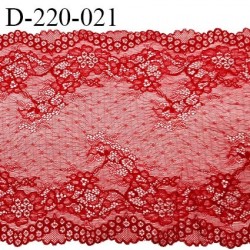 Dentelle 22 cm lycra extensible motif fleuri haut de gamme largeur 22 centimètres couleur rouge très belle et fine prix au mètre